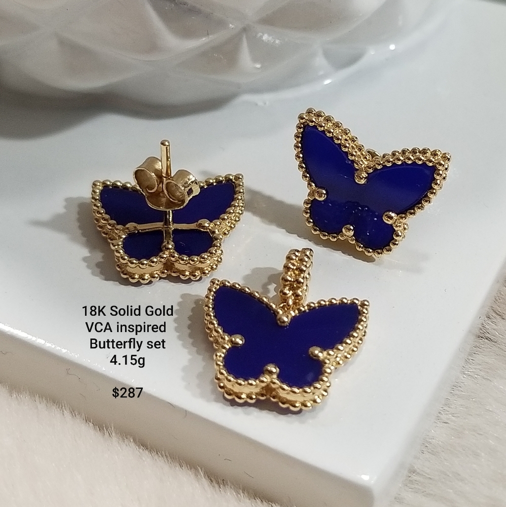 18K solid gold VCA inspired Butterfly Set (Pawnable) NOT PLATED! - Picture 2 of 5